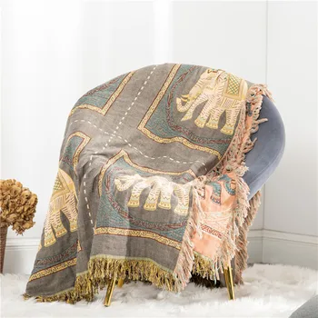 

Exotic Nation Style Sofa Blanket Floral Elephant Cotton Tassel Bamboo Fiber Gauze Blanket Bed Cover Sofa Shawl Throw Blanket