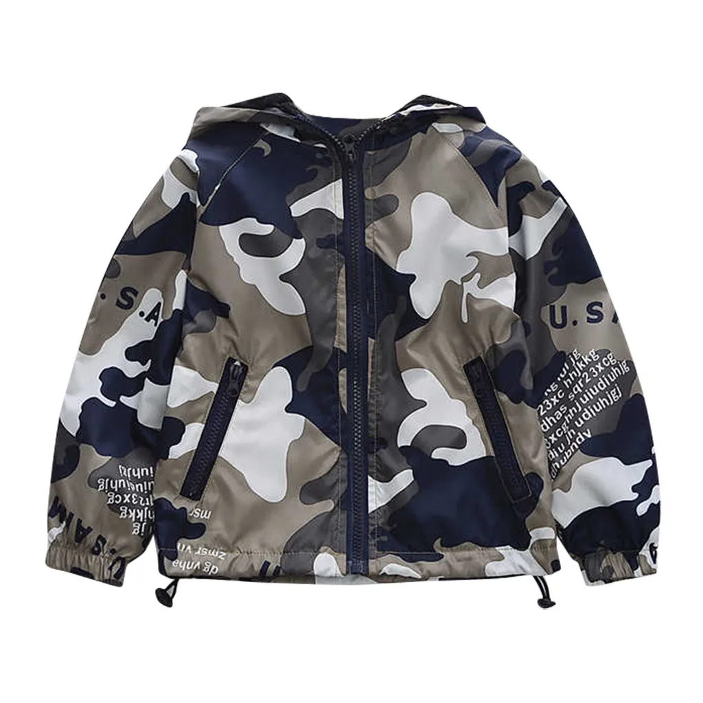 Камуфляжная куртка для маленьких мальчиков Весенне осенняя ветровка с капюшоном