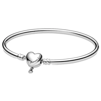 

New 925 Sterling Silver Bangle Moments Infinity Heart Clasp Smooth Bracelet Bangle Fit Pandora Bead Charm DIY Jewelry