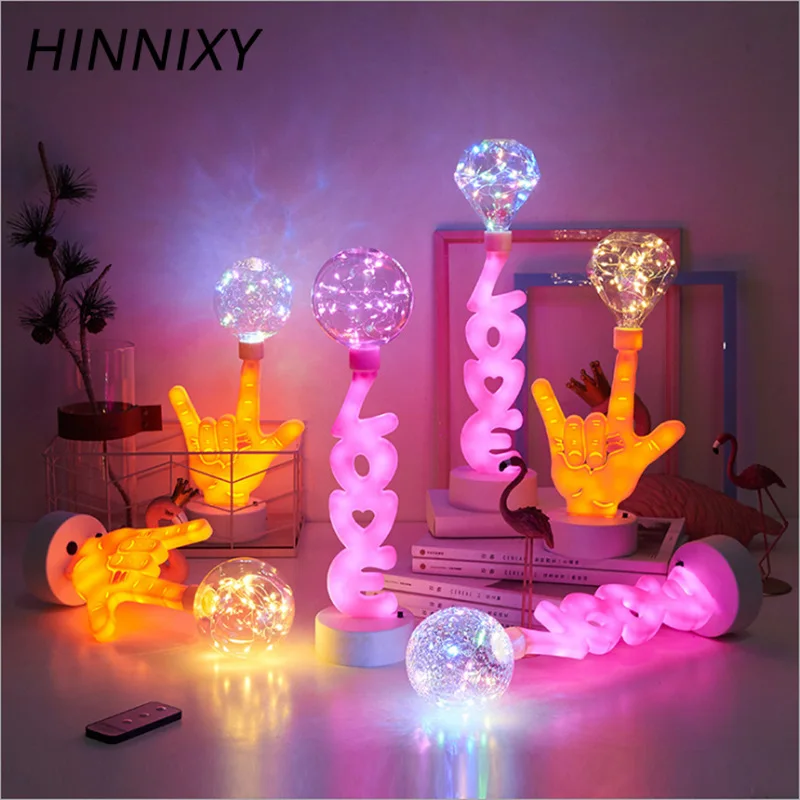 

Hinnixy Creative Night Light Colorful Light Victory Gesture Love Diamond Lighting Dormitory Decor Party Atmosphere Table Lamp