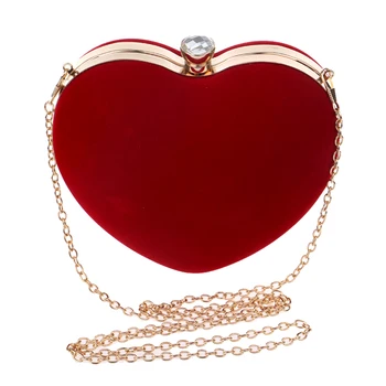 

Heart Shaped Diamonds Women Evening Bags Chain Shoulder Purse Day Clutches Evening Bags For Party Wedding(Red)