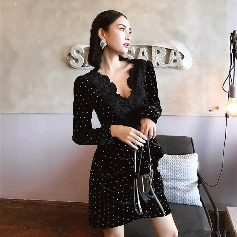 Velvet dress with rhinestones Outlet