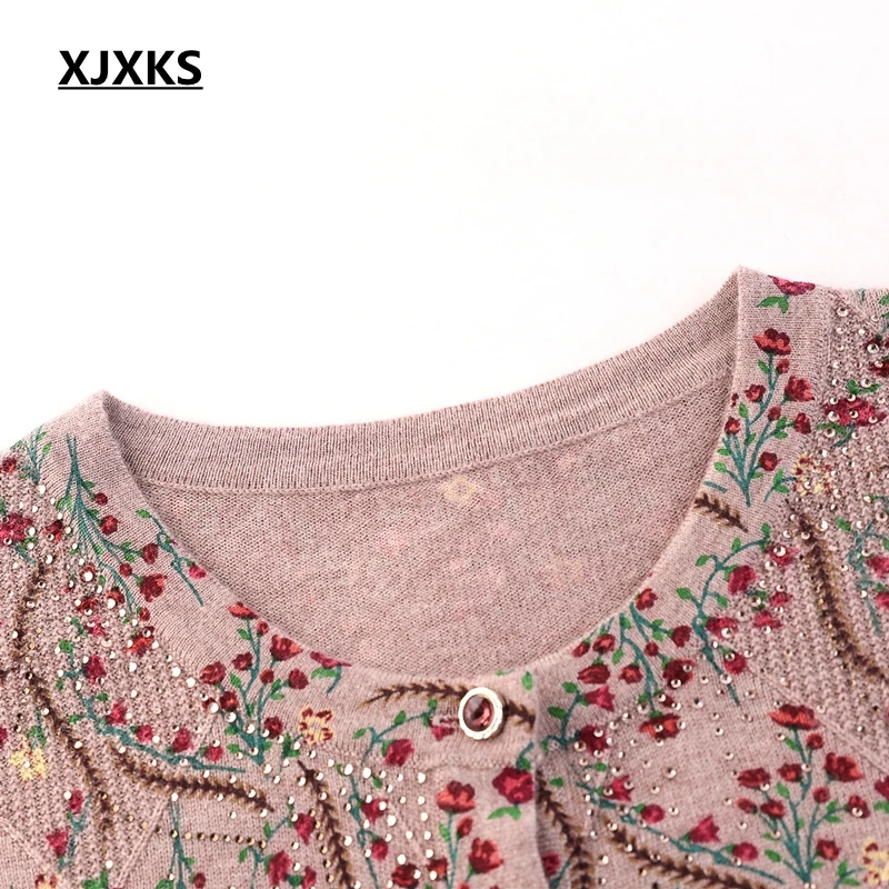 XJXKS старинный кардиган для женщин, большие размеры, реактивная печать, высокое качество, женские свитера из шерсти и кашемира, больше размера d, свитер