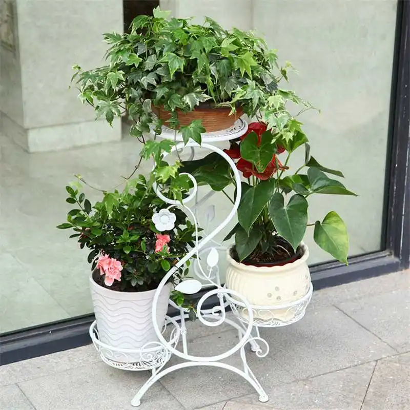

3 Layers European New Wrought Iron Fower Shelf Rack Home Floor-style Living Room Green Flower Pot Shelf Multi-layer Indoor Flowe