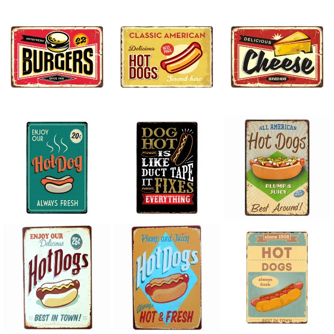 Hot Dogs/Pizza/Fast Food Metal Sign Plaque Tin Plate Wall Decor For Kitchen Diner Restaurant Decoration Vintage Iron Painting | Дом и сад