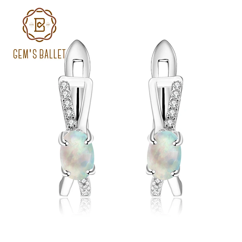 GEM'S BALLET Natural Ethiopia Opal Simple Clip Earrings For Women 925 Sterling Silver Oval Gemstone Fine Jewelry | Украшения и