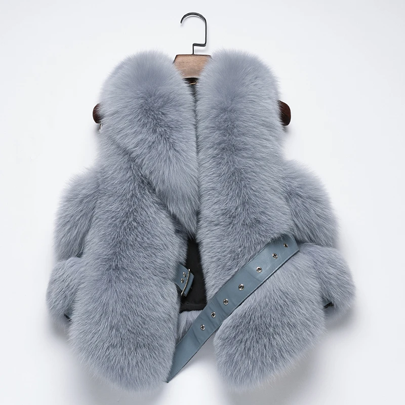 ZDFURS* Новое поступление натуральный мех жилет размера плюс контрастный цвет мода нерегулярные Полный Пелт лисий мех жилет женщина - Цвет: grey