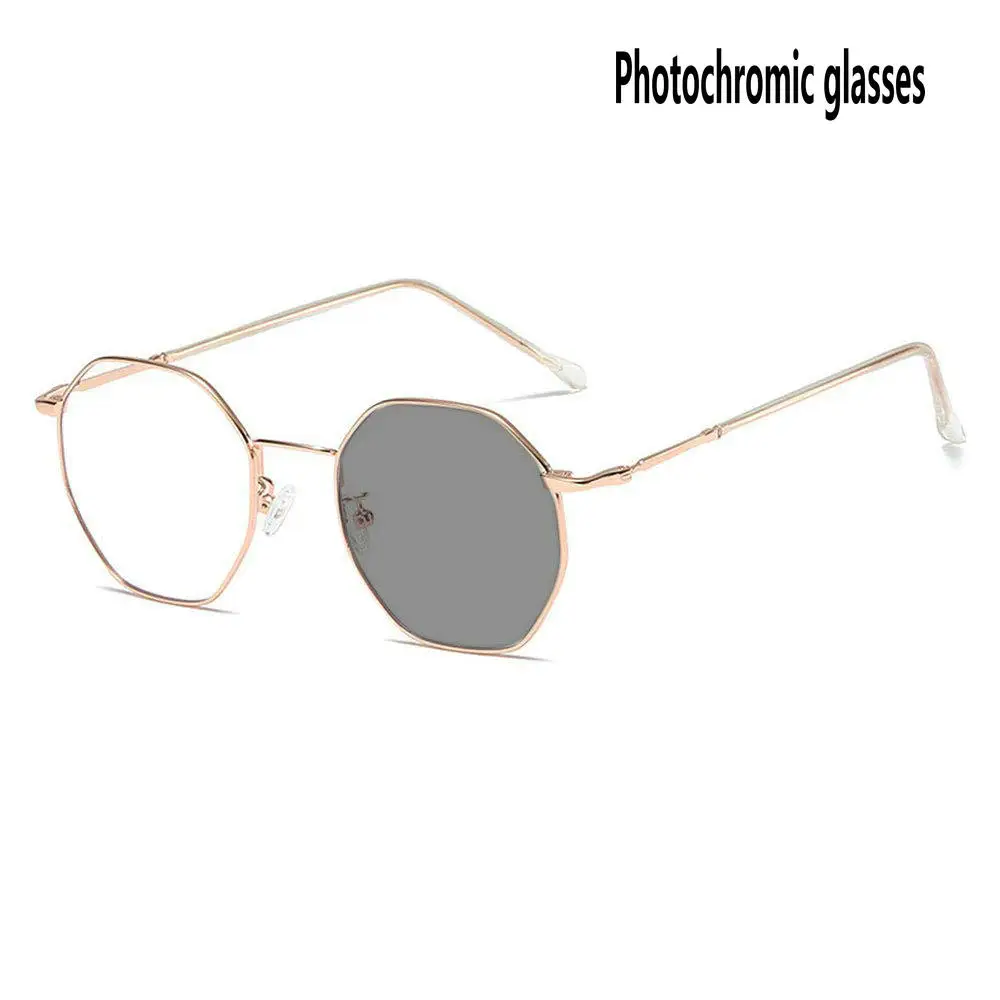 Очки для чтения фотохромные солнцезащитные очки для мужчин и женщин металлическая оправа полигон неправильный переход Пресбиопия дальнозоркость FML