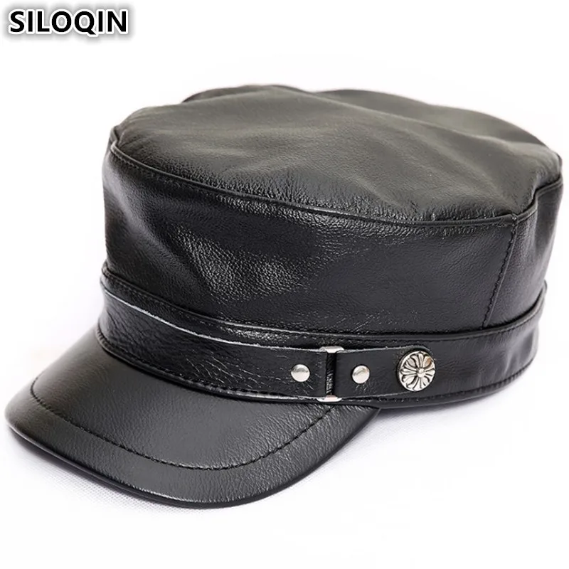 Мужская плоская кепка SILOQIN из натуральной кожи зимняя женская шапка