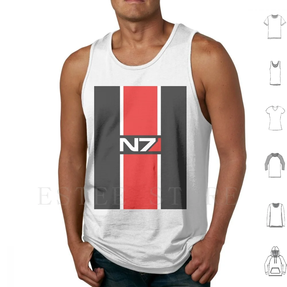 Mass Effect-N7 Canotte Gilet Cotton Mass Effect Mass Effect N7 Red Symbol Commander Black White Logo Game Battle Cats Battle