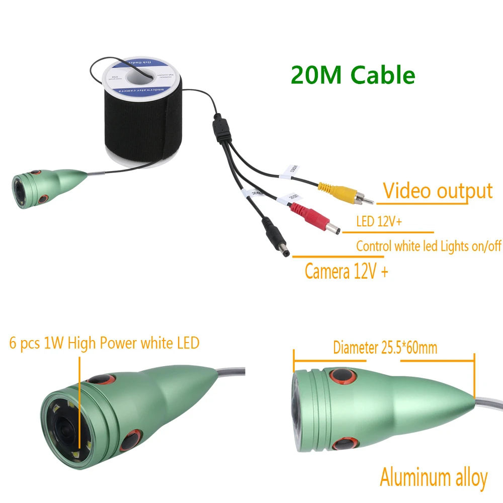 PDDHKK 2,4 г wifi 10 ''50 м подводный лед/океан рыбалка камера 145 градусов Поддержка IOS Android 6 белые светодиоды рыболокатор - Цвет: 20m 6LED WHITE