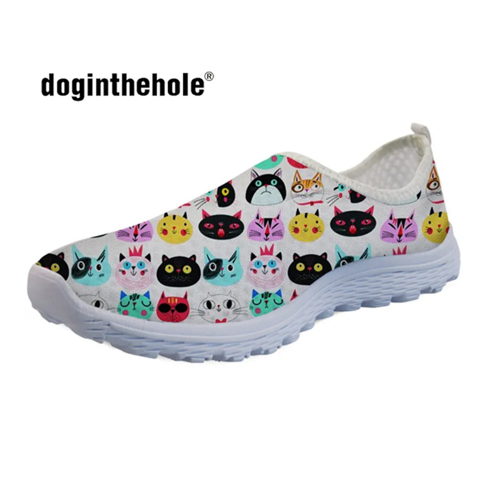 doginthehole 3D Cute Cat Puzzle Pattern Summer Light Mesh Sneakers for Woman Spring Flats Girls Shoes Casual Women Loafers Mujer best women's flats for wide feet Flats