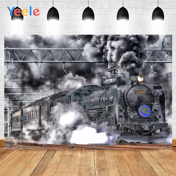 

Yeele Black White Smoke Stream Train Old Style Cables Background Photophone Baby Studio Photography for Decor Customized Size