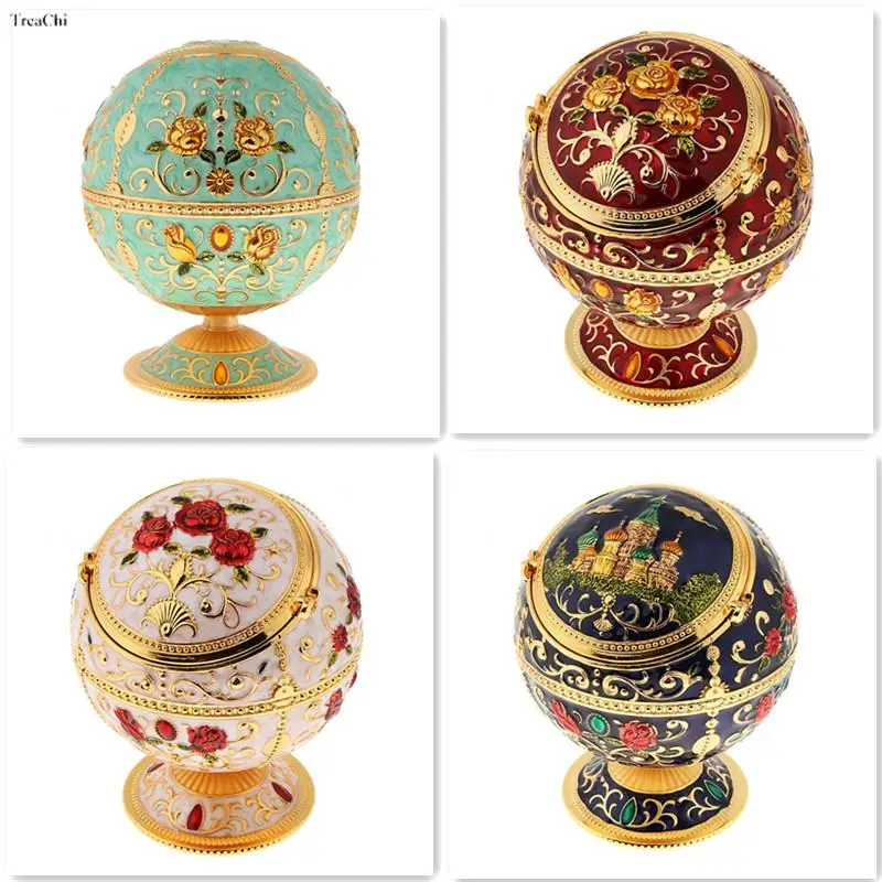 Carved Vintage Jewelry Storage Box Lovely Trinket Box European Embossed Pattern Gem Jade Stone Storage Cases Home Collections