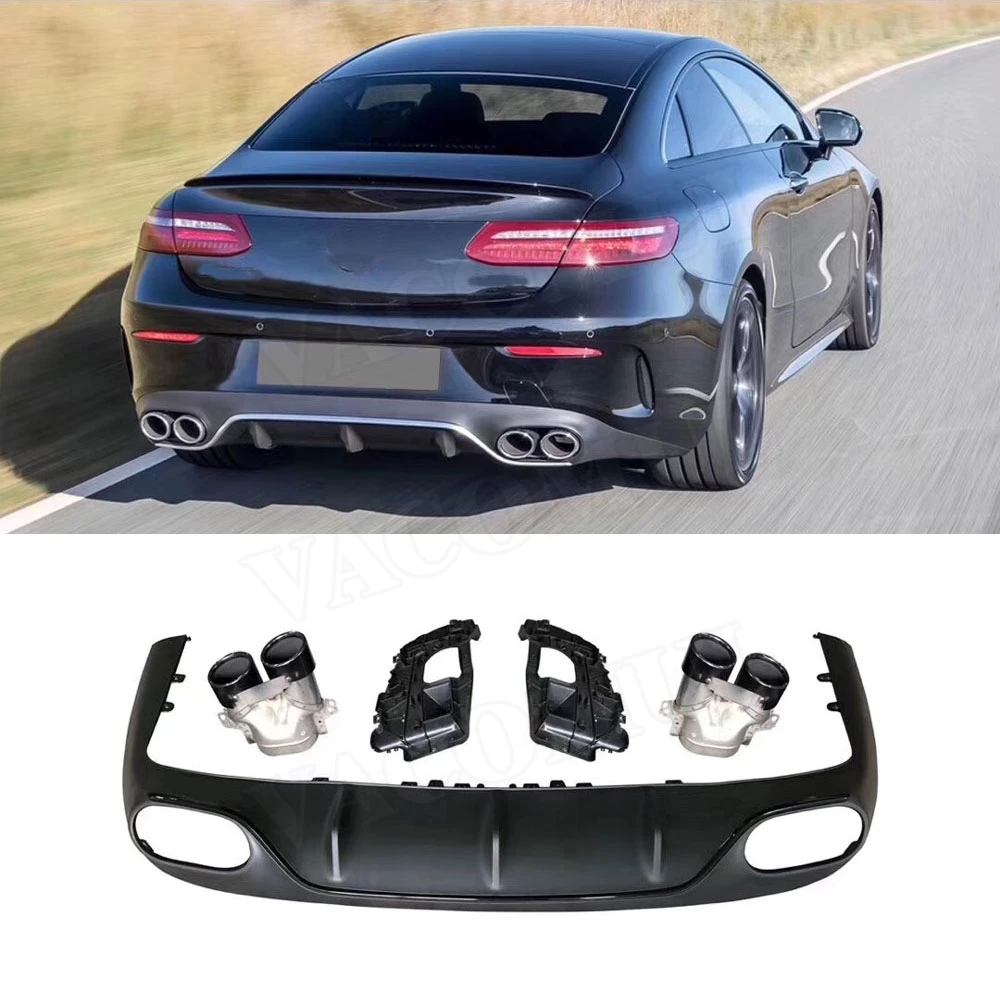 

PP Rear Bumper Lip Diffuser with Exhaust Muffler Tips for Benz E Class C238 E200 E300 E53 AMG Coupe Sport 2017-2019