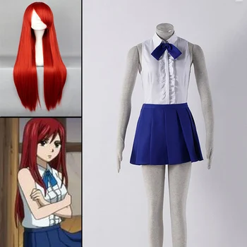 

Animal Fairy Tail Cosplay Costumes Erza Scarlet White Shirt And Blue Skirt Cosplay Set Clothing For Women Halloween Party Dress