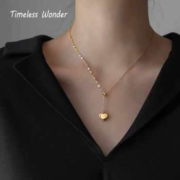 

Timeless Wonder Titanium Lariat Heart Charm Choker Necklace Women Stainless Steel Jewelry Gothic Ins Fine Top Cute Gift New 3022
