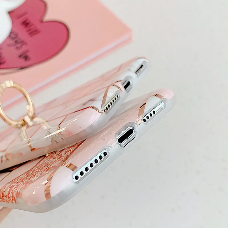 Художественный геометрический мраморный чехол для телефона iphone XS XR XS Max 6 6S 7 8 Plus глянцевый мягкий силиконовый чехол, блестящий перстень, украшенный бриллиантами