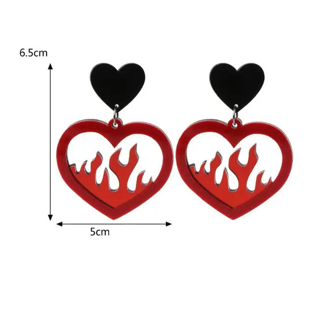 Statement Big Acrylic Red Heart Fire Dangle Earrings For Women Hip