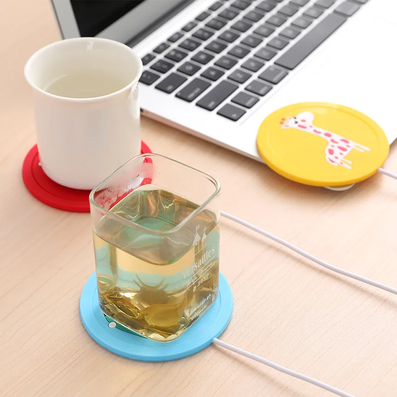 Cartoon Silica Gel Heating Cup Pad Portable USB Milk Tea Thermal Insulation Cup Pad Anti-skid Pad Silica Gel Tablemat Gift