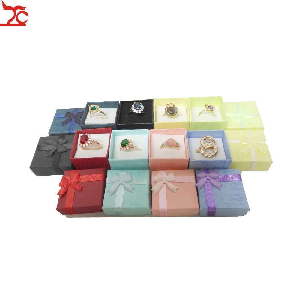 Wholesale 8 Colors Ring Box 48pcs/lot Fashion Jewelry Box Wedding Ring Earrings Jewelry Gift Packaging Holder Case 4*4*3CM