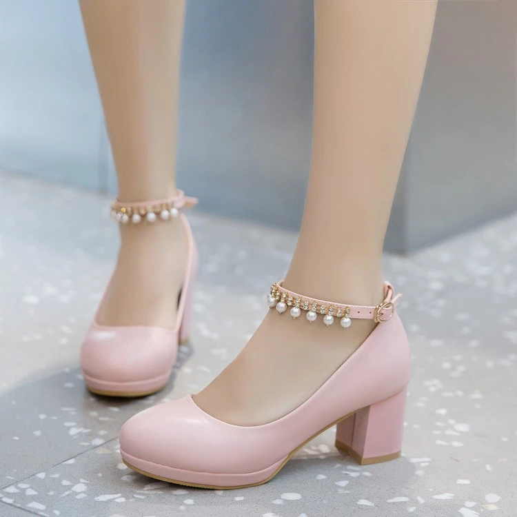 Conquista Autocomplacencia dedo índice Zapatos de tacón alto para niñas, sandalias de princesa a la moda, tacón  grueso de perla, tacones altos poco profundos para fiesta y boda|Zapatos de  cuero| - AliExpress