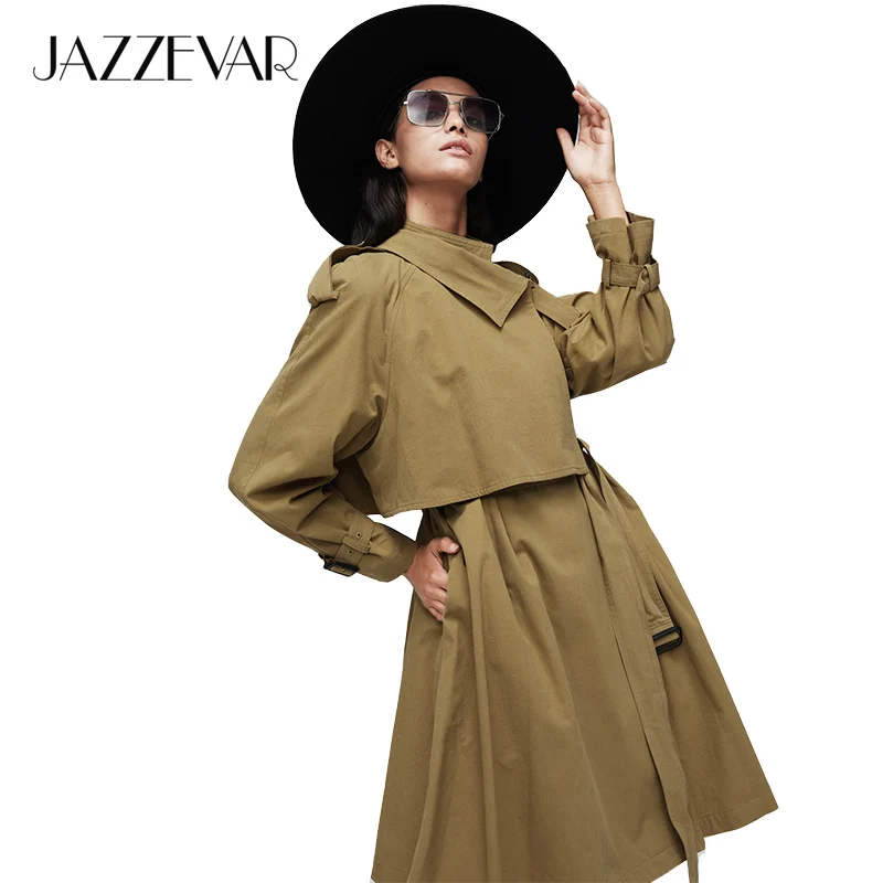 JAZZEVAR 2019 Новое поступление осенний плащ хлопковый длинный с капюшоном свободная