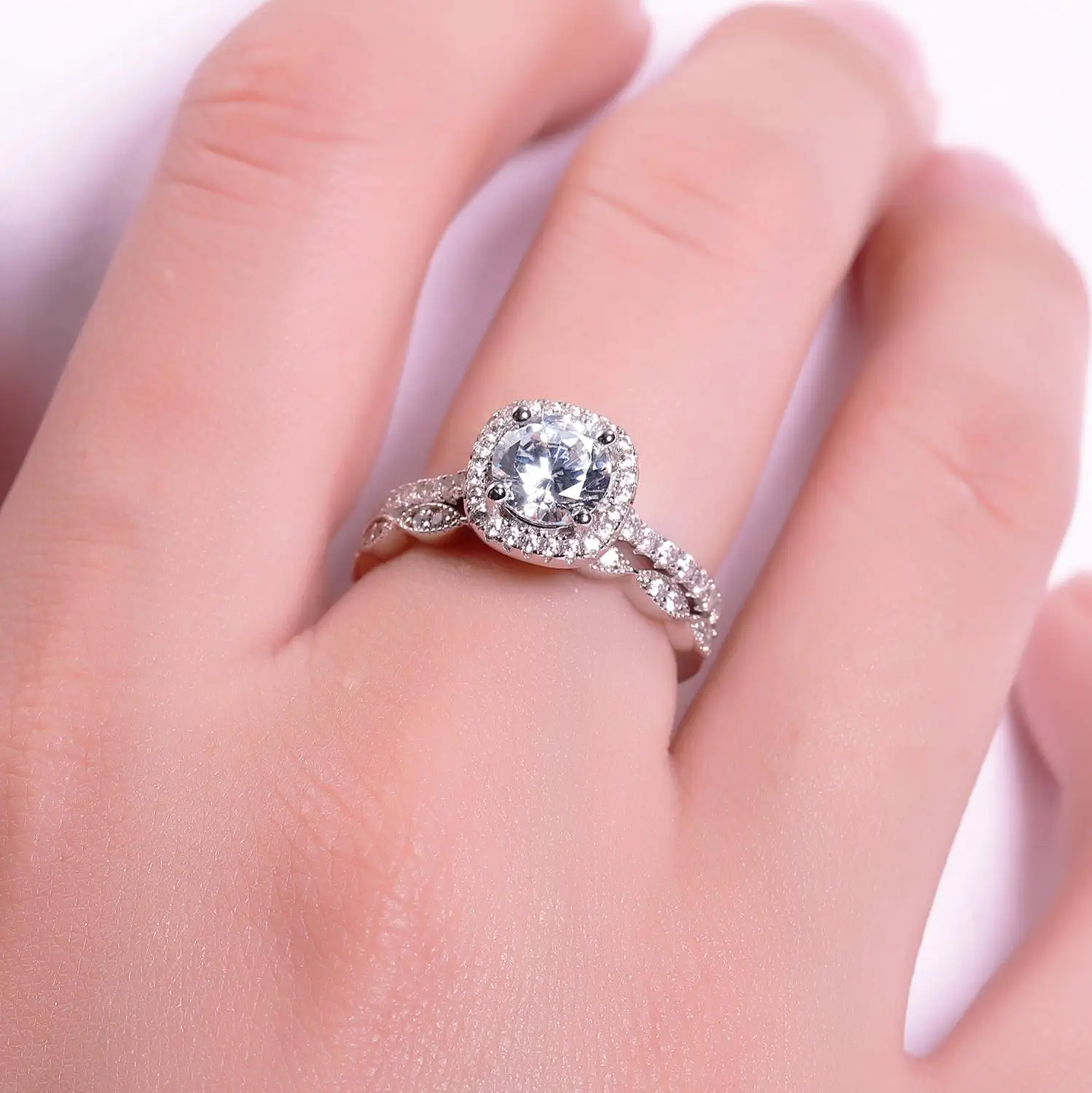 Gem балетки в стиле арт-деко квадратный Halo комплект Муассанит кольцо 1.0Ct 6 5 мм EF