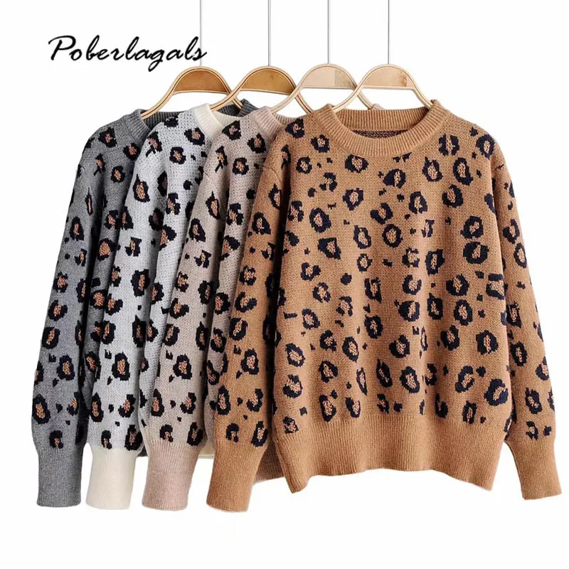 Ленивый Леопардовый принт вязаный осенний свитер для женщин 2019 зимний женский