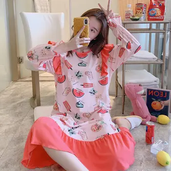 

Plus Size Women's Cartoon Sleepwear Short Sleeve Cute Nightdress Negligee Summer Cotton Nightgown Casual Nightshirt Home Dress