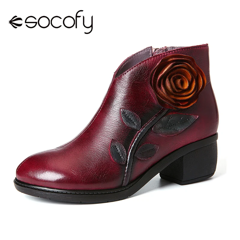 SOCOFY/однотонные сапоги в стиле ретро из натуральной кожи ручной работы с вышитыми