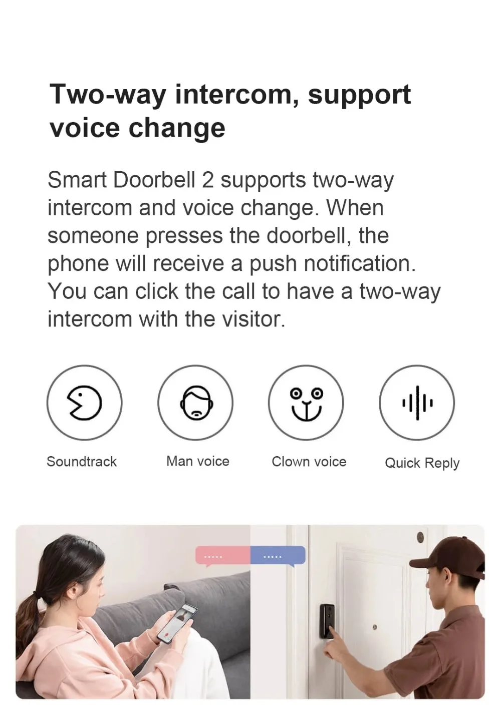 Xiaomi Mijia Smart Video Doorbell 2 AI Face Identification Infrared Night Vision Two-Way Intercom Motion Detection SMS Push 139 ° HD Large Wide-Angle (7)