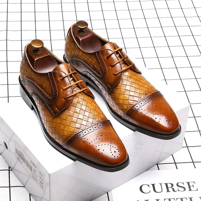 Men's Woven Leather Dress Shoes Mens Classic Vintage Derby Shoes Brogue  Shoes Men Lace-Up Business Office Party Wedding Shoes - AliExpress 322