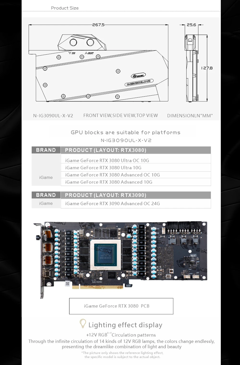 Bykski N-IG3090UL-X-V2, gpu bloco de água para