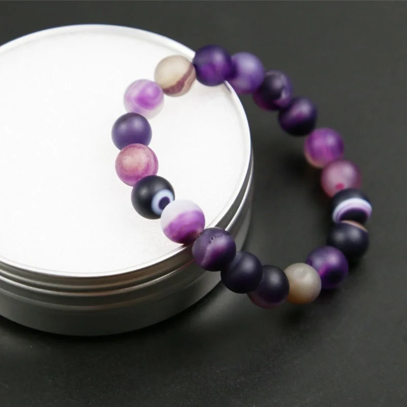 8/10mm Matte Purple Onyx Stone Bracelets&Bnagle for Women Ball Beads Matte Onyx Bracelet,Handmade Girls Bracelet Christmas Gifts