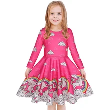  Girls Dress Autumn Winter Kids Casual Long Sleeve Dress for Girl Unicorn Party Princess Dress Children Clothing 3-8 Years 