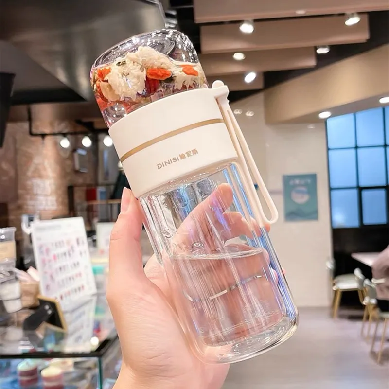 Cute Creative Transparent Bubble Tea Insulation Hot Water Bottle Tea Water  Separation Glass Thermos Bottle Tea Infuser Drinkware