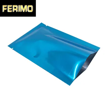 

200Pcs Glossy Sky Blue Flat Aluminum Foil Vacuum Seal Package Bag Mylar Heat Seal Open Top Snack Tea Nuts Retail Storage Bags