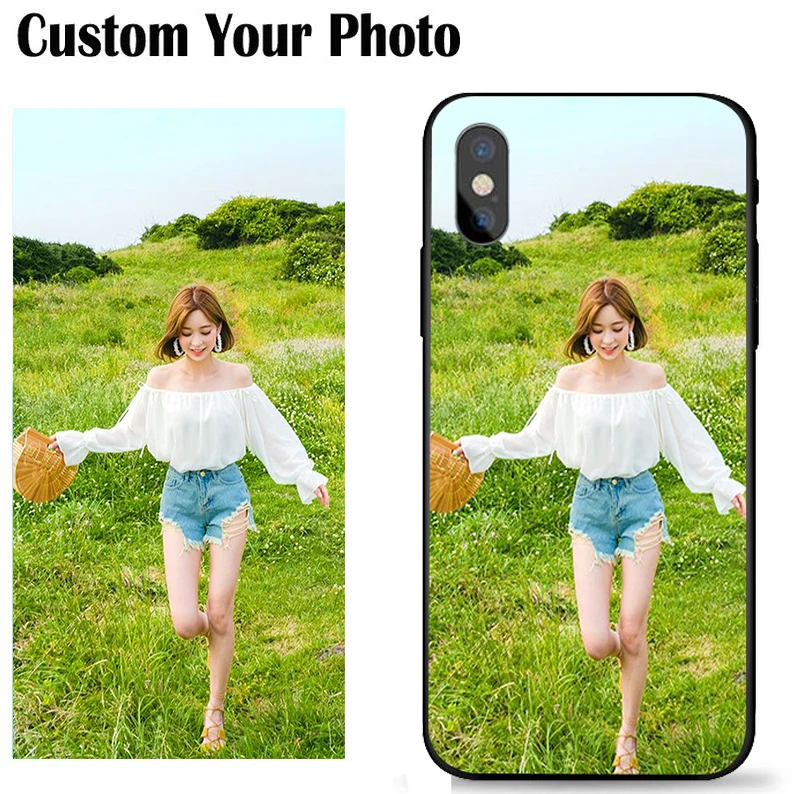 

Custom Personalized Black soft silicone Case For iPhone 7 8 Plus XS MAX XR Cover Customized Design Picture Photo for Samsung s8