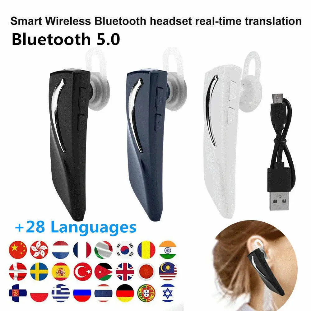28 Languages Intelligent Translator Bluetooth 5 0 Earphone Wireless Headset Stereo Earpiece with mic Bass Earphones For iphone