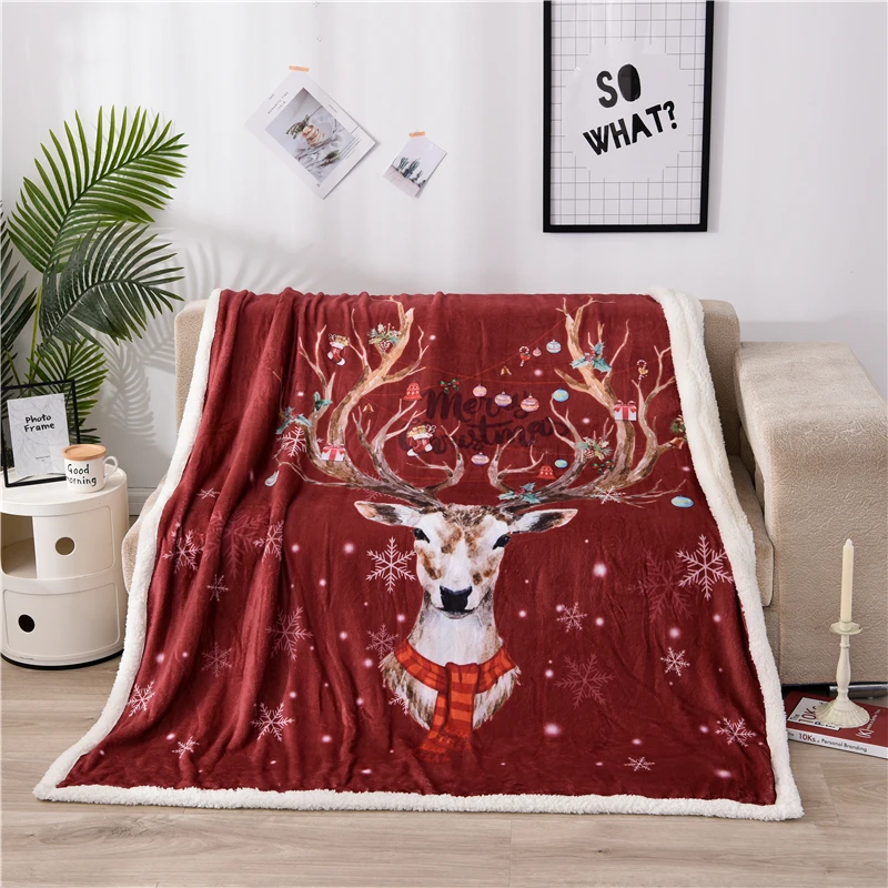 

Christmas Plush Blanket Thick Fleece Soft Throws Animal Printing Blankets Bedspreads For Bed Plane Air Travel