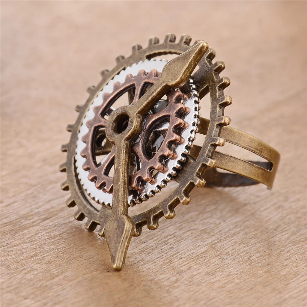 3 Pcs Women Men Vintage Steampunk Watch Part Gears Punk Antique Copper Adjustable Rings Fashion Jewelry