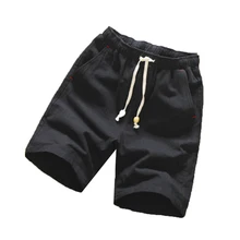 Летние пляжные хлопковые шорты с эластичной резинкой на талии, мужские шорты, мужские повседневные однотонные свободные шорты, удобные, простые