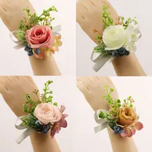 Для свадьбы, невесты, подружки невесты, корсаж на запястье, искусственная Роза, бутоньерка черники, бутоньерка для вечеринки, для выпускного вечера, ручная лента, цветок, украшение для костюма