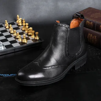 

Ankle Boots Men Large Size Cowhide Boots Round Toe Leather Work Botas Hombre Black Brown Work Shoes Trend Pointed Toe Rubber