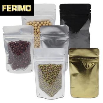 

15*23cm 50Pcs/lot Plastic Clear Front Pure Aluminum Foil Doypack Zip Lock Package Bag Heat Seal Mylar Foil Food Storage Bag