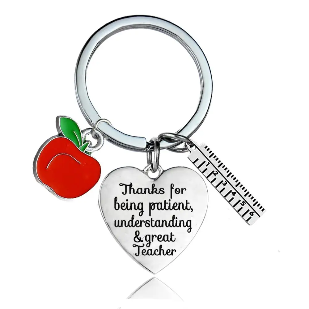 12PC Thanks For Being Patient Understanding And Great Teacher Keyring Red Apple Ruler Charm Pendant Keychains Teacher's Day Gift |
