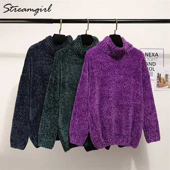 

Chenille Sweater Women Winter Turtleneck Jumper Pull Femme Thick Pullover Women Turtleneck Sweaters Chenille Gold Velvet Sweater