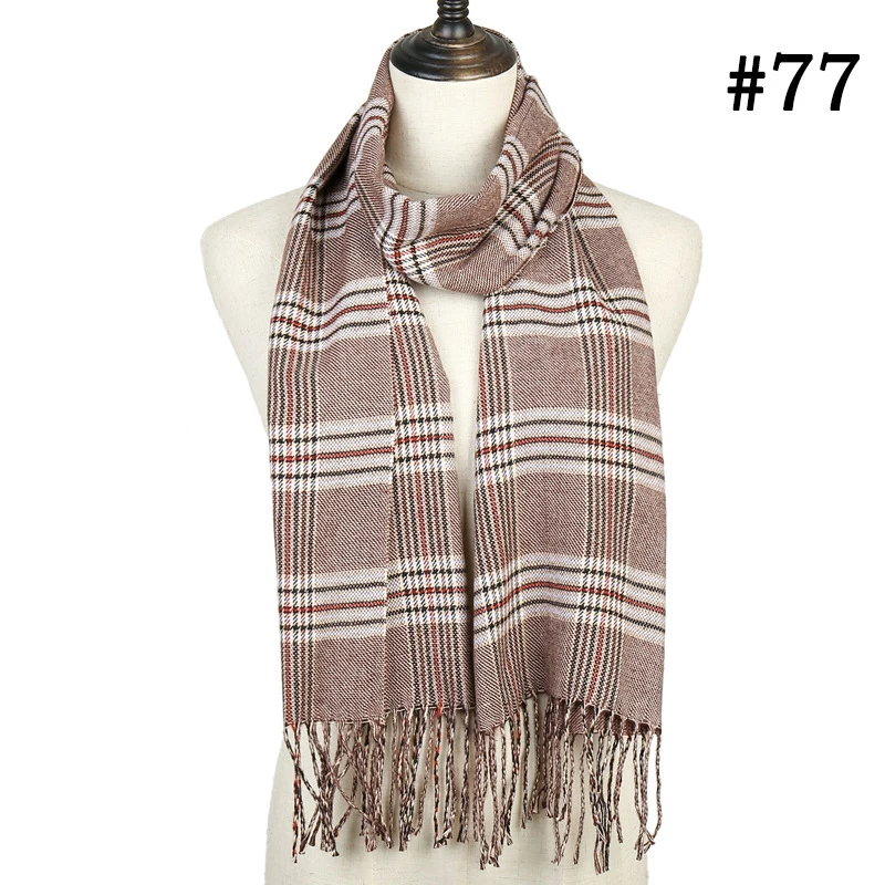 Осень-зима теплый кашемировый шарф высокого качества женские клетчатые шарфы с кисточками мужской шарф пашмины женские длинные шали и обертывание одеяло - Цвет: Color 77
