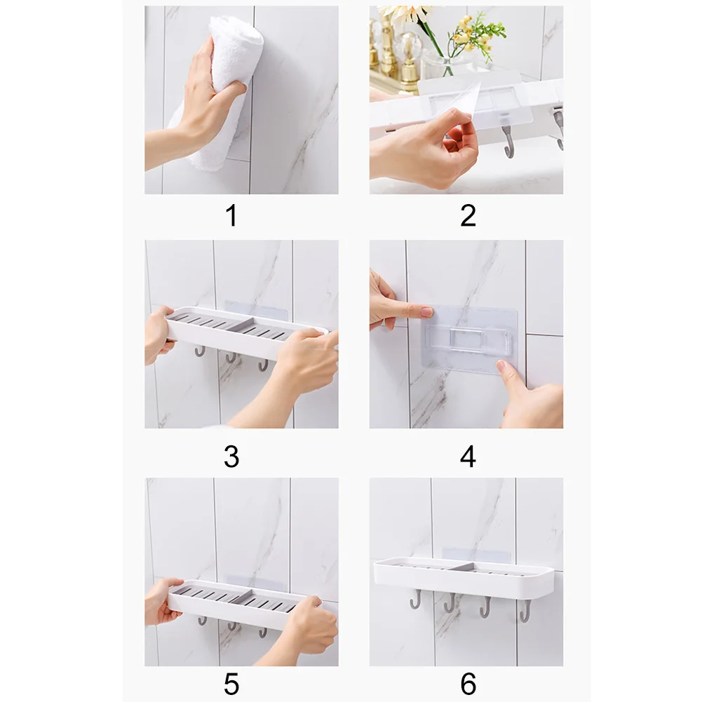 Plastic Soap Holder Quick Drain Bathroom Kitchen No Drilling Adhesive Multifunctional With Hook Rectangle Organizer Easy Install